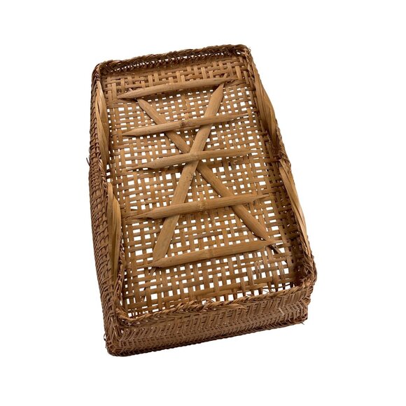 Bamboo Country Décor Basket  Rectangular with Handle 15x11x5.5 Garden C225 - Picture 5 of 6